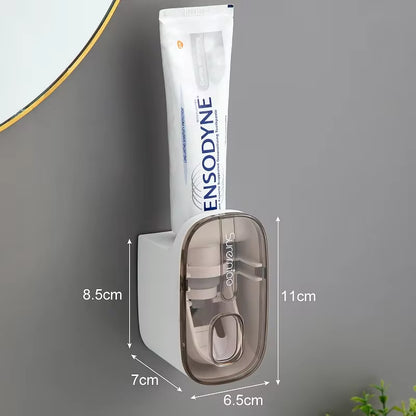 Automatic Wall-Mounted Toothpaste Dispenser and Toothbrush Holder - 1 Piece Bathroom Accessory