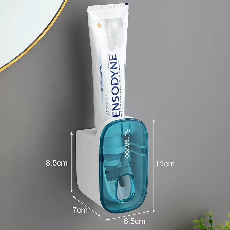 Automatic Wall-Mounted Toothpaste Dispenser and Toothbrush Holder - 1 Piece Bathroom Accessory